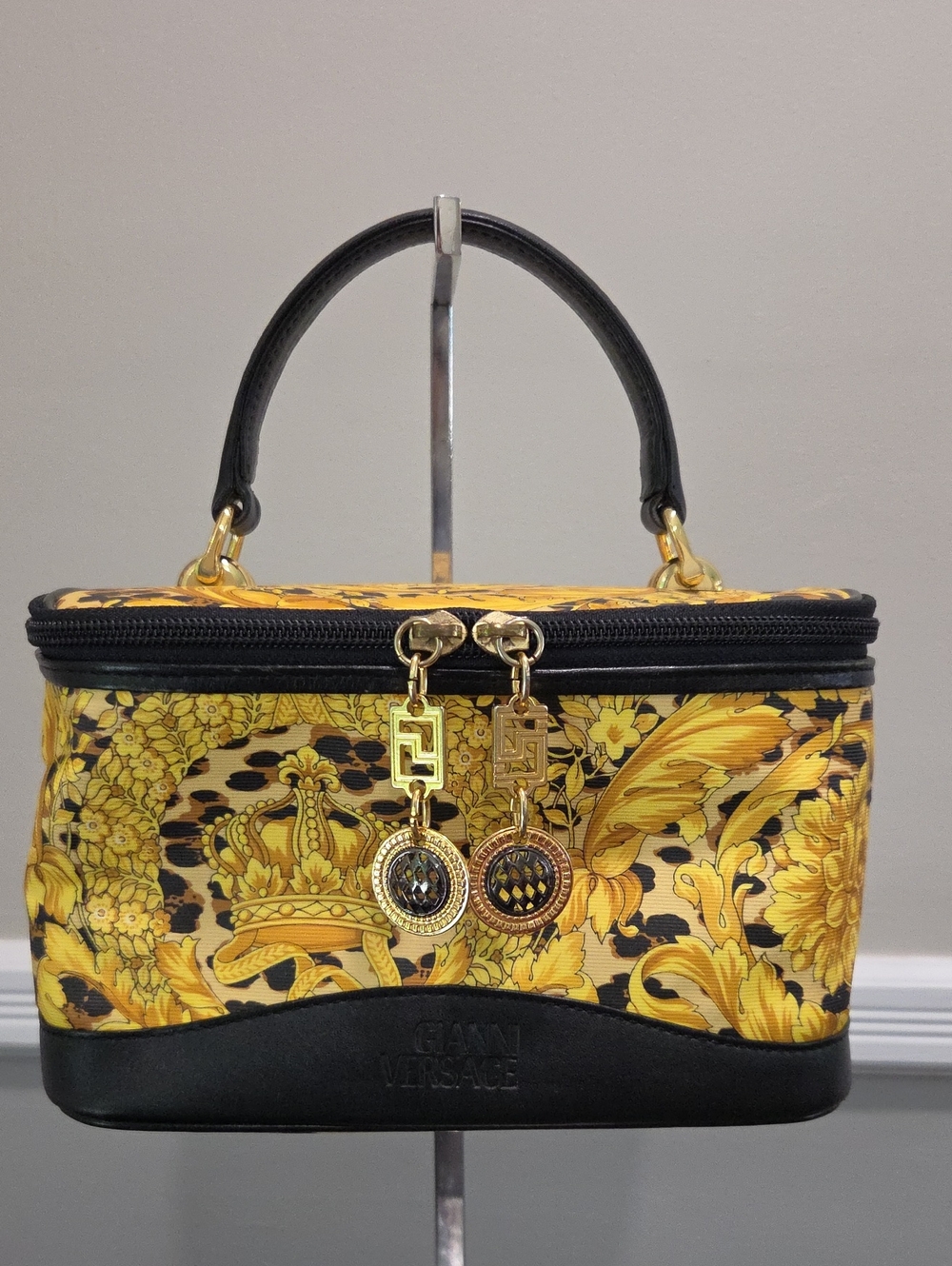 Versace Black and Yellow Baroque Vanity Bag